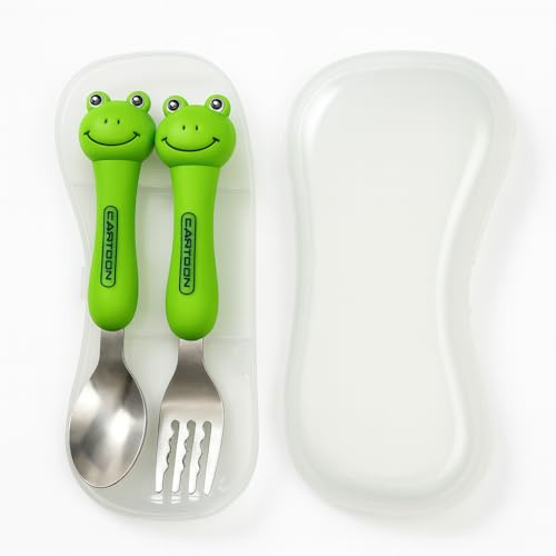 Conjunto de Talheres Infantis com Estojo 2 Peças em Inox com Cabo Decorado Tema (SAPINHO) Colher e Garfo Estojo Lancheira Volta as aulas