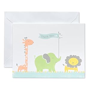 American Greetings Baby Shower Thank You Cards with Envelopes, Giraffe, Elephant and Lion (50-Count)