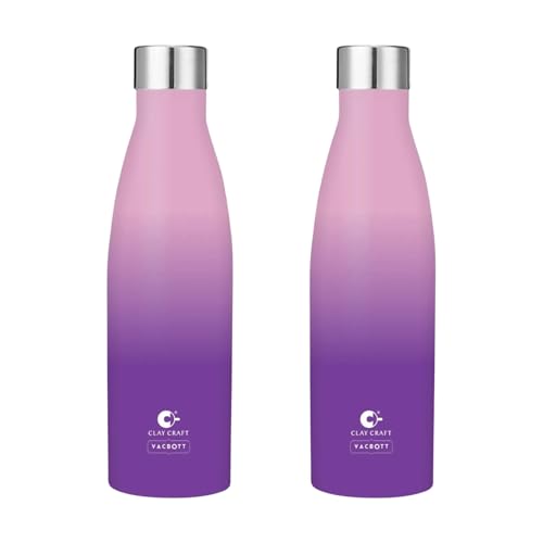 Image of Clay Craft Vacbott Gerald Double Tone Double Walled|18 Hours Hot and 24 Hours Cold Vacuum Insulated|Thermosteel|Flask 500ml|2 Pcs, Steel Bottles for Travelling|BIS Certified|1Year Limited Warranty