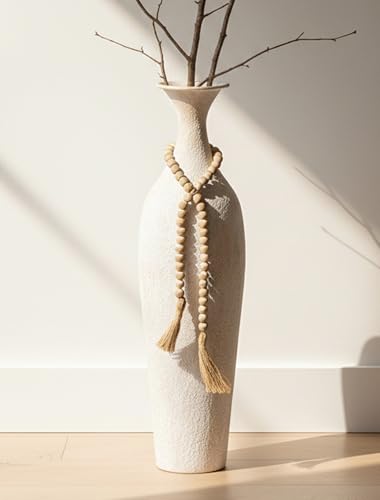 Sziqiqi Metal Tall Floor Vase: 23.2in Large Boho Vase for Pampas Grass - White Slender Decorative Vase Big Standing Rustic Farmhouse Flower Holder for Living Room Indoor Fireplace Home Decor Corner