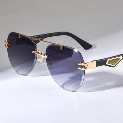 Image of HEPIDEM 100% Really Buffalo Horn Sunglasses for Men Rimless Oversize Aviator Square Sun Glasses 0039