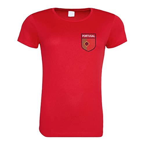 T-shirt pour femme de l'équipe de football du Portugal 2022, drapeau national rétro avec strass pour femme, Rouge, XL Cover