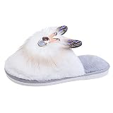 205 Zapatillas Basket Mujer Zapatillas cálidas de Dibujos Animados sin Cordones peludas para Mujer, Pantuflas Planas para el, Zapatillas para Mujer Zapatos Negros Mujer (Grey, 39)