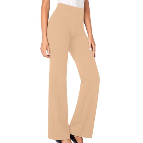 Work Pants Women Business Casual Stretchy Pull On Dress Pant High Waisted Slim Lightweight Flared Slacks with Pockets2