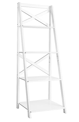 GIANTEX Leiterregal Holz 4 Ebenen, Standregal Bücherregal modern, Stufenregal Treppenregal viel Stauraum, Pflanzenregal Dekoregal für Wohnzimmer, 50,7x46,1x142,5 cm (1, Weiß)