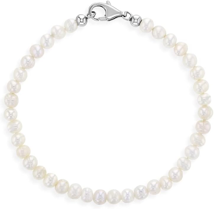 In Season Jewelry Thin Freshwater Cultured Pearl Bracelet - Hypoallergenic Sterling Silver Baby Bracelets for Infant Girls - Ideal Special Occasion & Baptism Gift - Includes Gift Box