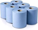 SOP-HARMA 6-Pack Blue Paper Rolls - 2 Ply Embossed Centre Feed Hand Towel Tissue | Absorbent Kitchen Towels | Eco-Friendly Cleaning Supplies for Home & Office (Count 6, Pack of 5)