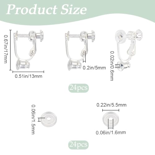 SOFPLATE 1 Box 24Pcs Earring Converter Silver Clip on Earrings Converter Brass Painless Non Pierced Earring Clips with Pads Screw Back Clip on Earring Findings for jewellery Making Supplies DIY Women - Image 2