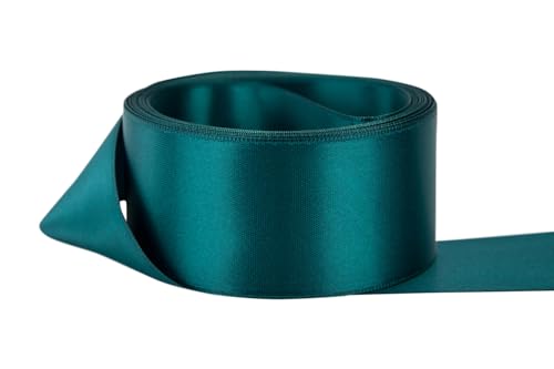 Image of Ribbon Bazaar Double Faced Satin - Premium Gloss Finish - 100% Polyester Ribbon for Gift Wrapping, Crafts, Scrapbooking, Hair Bow, Decorating & More - 2-1 /4 inch Teal 25yd Spool