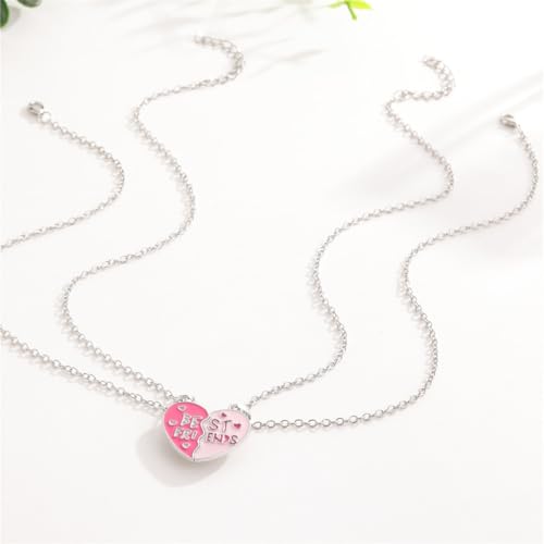 Best Friends Necklace for 2, Matching Heart Split Pendant BFF Friendship Charm Magnetic Jewelry for Women4