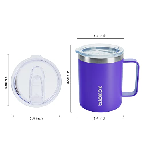Image of BJPKPK 2PCS Insulated Coffee Mug with Lid, 14oz Stainless Steel Tumbler | Travel Coffee Mug with Handle, Vacuum Insulated Tumbler Cup for Camping, Office, Home, BPA Free Lid, Hot & Cold