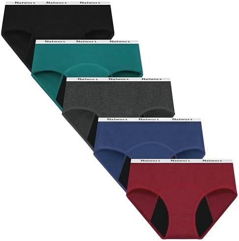 Nalwort Womens Period Underwear Menstrual Period Panties Postpartum Cotton Panties 5 Pack