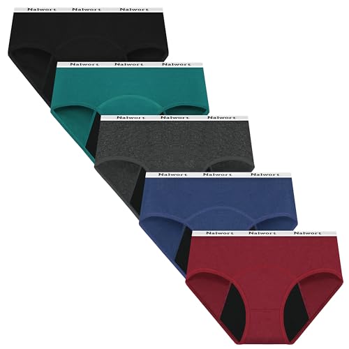 Nalwort Womens Period Underwear Menstrual Period Panties Postpartum Cotton Panties 5 Pack (as1, alpha, s, regular, regular, Color-01)