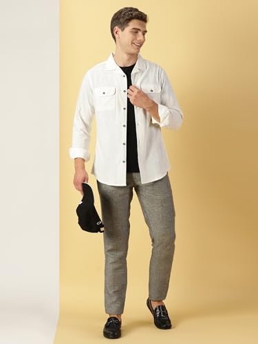 Image of Thomas Scott Men's | Solid | Full Sleeve | Regular Fit | 100% Cotton | Double Flap Pocket | Spread Collar | Casual Shirt