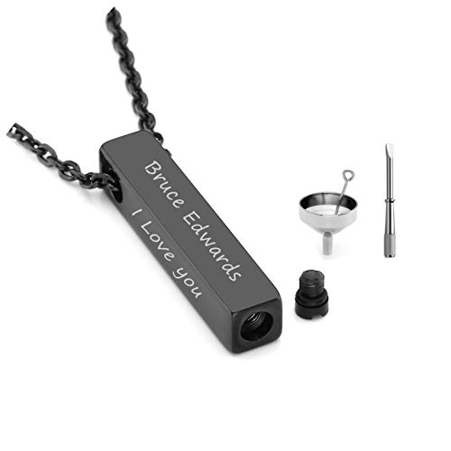 JOVIVI Free Engraving - Personalized Custom Stainless Steel Cube Bar Urn Memorial Pendant Necklace Memorial Ash Keepsake Cremation Jewelry