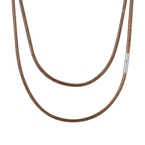 VNOX 2/3mm Leder Halskette Männer: Kunstleder Kette Braune Gewebt mit Edelstahl Verschluss Lederkette Herren Lederband Kette Herren Damen Länge 40-55cm Wählbar(50-3mm)