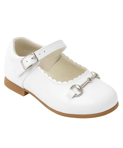 Girls Flat Mary Jane Shoes with Scallop Trim Flower Girl Communion Footwear