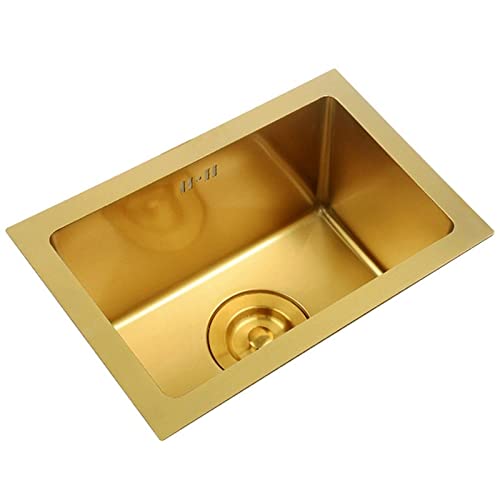 キッチンドロップインキッチンバルコニー ステンレススチール シングルボウルシンクバー ミニシンク ゴールドナノシンク キッチンバー トラベルトレーラー用、A-26 x 38 x 21.5cm