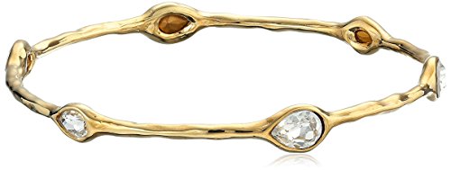 Kenneth Jay Lane Polished Gold and Crystal Teardrop Bangle Bracelet