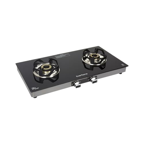 Image of Everflame Atlas 2 Burner Gas Stove | 6mm Toughened Glass Top | Euro-Coated Pan Support | LPG Ready & PNG Convertible | Manual Ignition | 2 Years Warranty + Doorstep Service