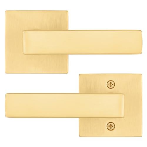 Image of Kwikset Singapore Interior Passage Door Handle, Lever for Closet and Hallway Doors, Reversible Non-Locking Handle Lever, Satin Brass, with Microban Protection (Pack of 4)