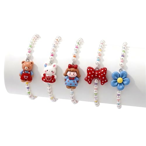 Image of SANNIDHI 6Pcs Beads Bracelet for Girls Kids Friendship Bracelet Cute Bracelets Set Toddler Costume Jewelry Party Pretend Play Birthday Christmas