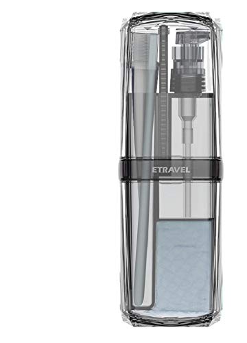 eTravel 7in1 portable refillable travel bottle kit leak proof cup - TOOTHPASTE NOT INCLUDED (Gray)