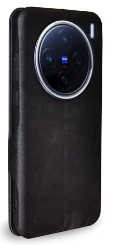 Image of Premium Vegan Leather Phone Cover with Card Slot - Slim, Durable, Privacy Protection, Kickstand Function, Elegant Flip Wallet Cases Compatible for Vivo X200 5G (Black)