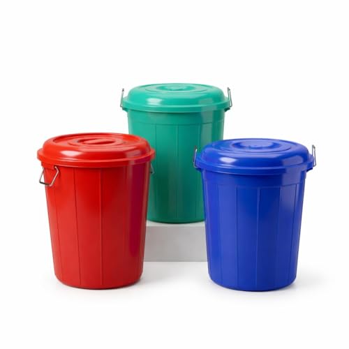 Image of 30 Litre Plastic Bucket Drum with Lid Heavy Duty Multipurpose Storage Container for Water Grains Laundry Cleaning and Household Use Multi Colour