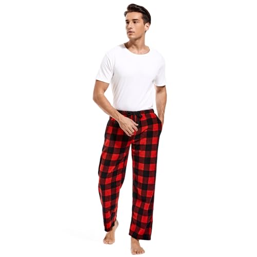 DG Hill Mens PJ Bottoms Fleece - Lounge Pants Sleepwear Plaid PJs - Pajama Pants with Pockets Microfleece for Winter
