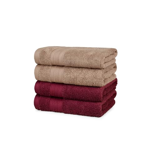 Image of MYTRIDENT Soft Comfort Air Rich Towel 100% Cotton Hand Towel for Daily use, 500 GSM Highly Absorbent Towels for Men /Women, 4Pc Hand Towel Set (41 cm X 66 cm), Acorn and Wine red