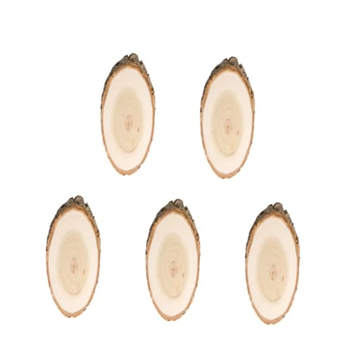 Housoutil 5pcs Pine Wood Pieces Unfinished Wooden Board Pendant for Wall Oval Shape Hanging Board Message Decor 6x24cm