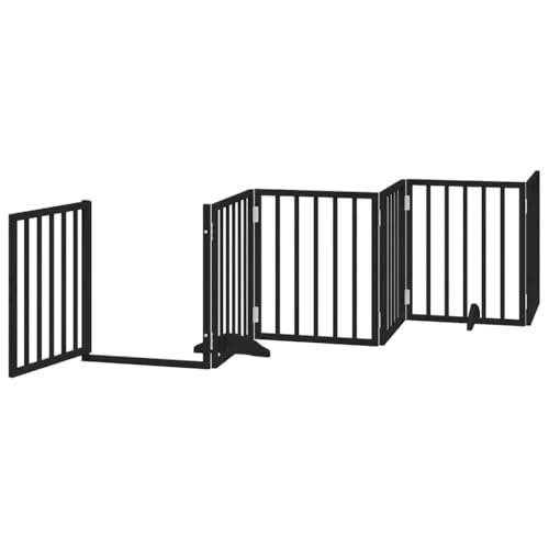 Owoxanthellate 12- TLG. Faltbares Hundetor 600 cm Schwarz Pappelholz mit Tür, Steckzaun ohne Bohren, Langlebiges Haustiergehege Indoor & Outdoor für Küche, Treppe, Garten-5