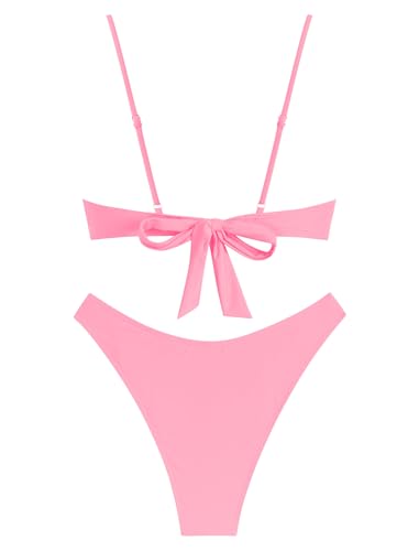 Image of ZAFUL Women High Cut Bikini Sets String Sexy Swimsuit Two Piece Underwire Bathing Suit Brazilian Cheeky Cut Out Cute Swimwear