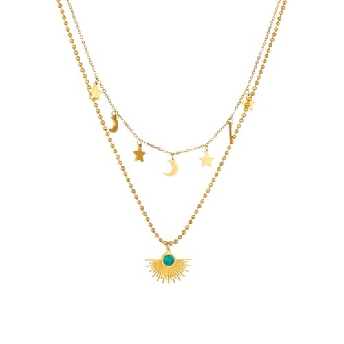 Collier pierre verte lune étoile pour femme chaîne tendance de vacances