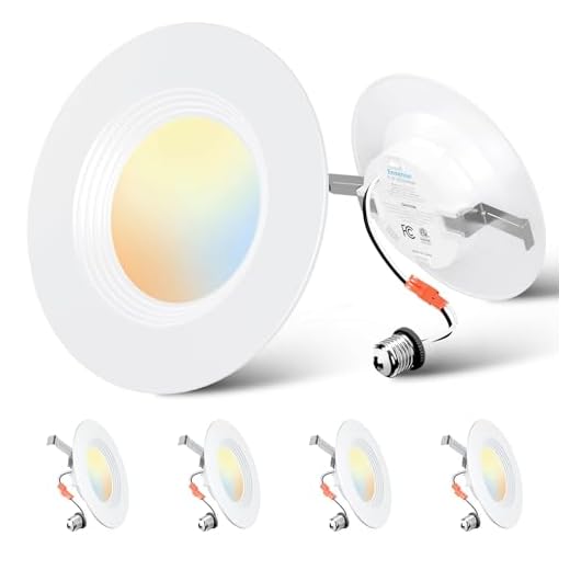 Ensenior 5/6 Inch 5CCT LED Can Lights 4 Pack, Retrofit Led Recessed Lighting, Baffle Trim, Dimmable, 9W=110W, 1000LM, 2700K/3000K/3500K/4000K/5000K Selectable, IC Rated - ETL & FCC