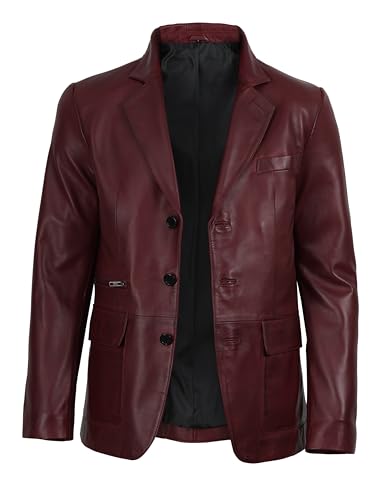 Image of fjackets Mens Leather Blazer Jacket - Real Lambskin Leather Sport Coat, 2-Button, Fully Lined, Business to Weekend