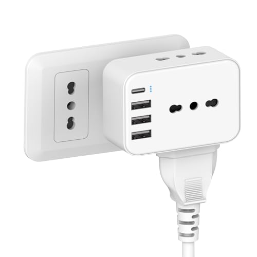 HANYEAL 3 tomas múltiples, regleta con USB, regleta con USB, adaptador Schuko, toma USB, enchufe Schuko, adaptador USB C USB, blanco 7 en 1, tres USBA y un USB C (363IT-A1)