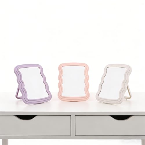 Miroir de maquillage pliable à design ondulé et support de bureau portable - 6
