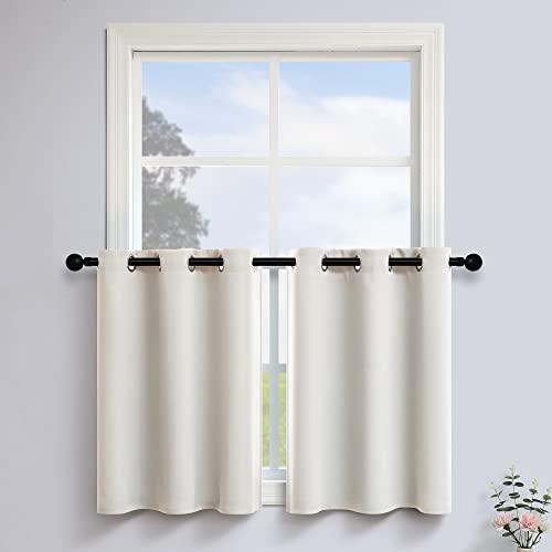 36 Inch Length Off White Ivory Dining Room Darkening Privacy Short Grommet Curtain Cafe Tiers Half...