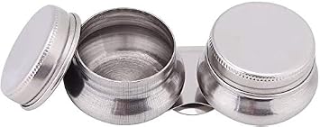 1Pc Stainless Steel Large Double Dipper Palette Cup Turpentine Solvent Oil Container Paint Megilp Turpentine Container with Screw Hat, Can Clip
