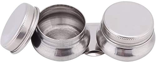 1Pc Stainless Steel Large Double Dipper Palette Cup Turpentine Solvent Oil Container Paint Megilp Turpentine Container with Screw Hat, Can Clip on Palette