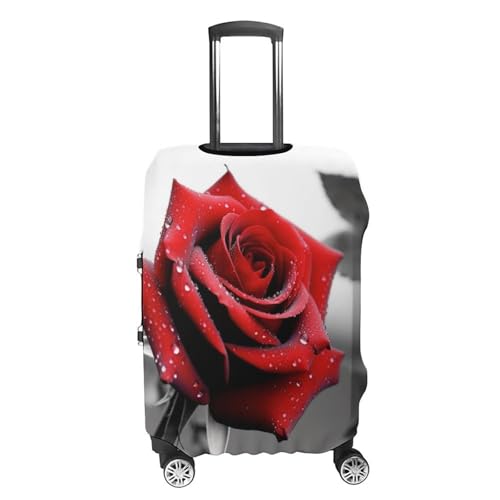 Black And White Red Rose Elastic Luggage Cover Suitcase Protector for 19-32 Inch Suitcases | Universal Stretchable Travel Bag Cover | Anti-Scratch, Washable with Zipper Closure L4