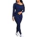 PINSV Women's Tracksuits 2 Piece Outfits Sweatsuit Long Sleeve Top Jogger Legging Pants Sets Navy Blue L