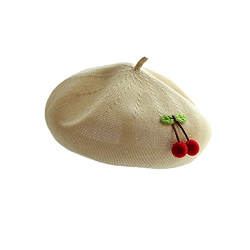 Aobricon Summer Women's Beret Hat Diy Handmade Cherry Thin Breathable Painter Hats Girl Fruit French Cap Beanie Caps, White, One Size #TOP7