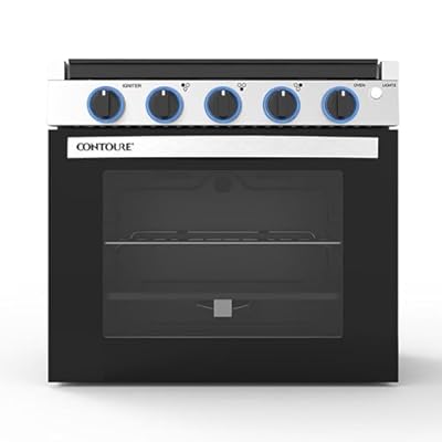 CONTOURE RV 3-Burner Drop-in Gas Range 21" | Black with Stainless Steel Accents | Stylish LED Knobs | Easy-Clean Oven | Propane-Powered | CSA Certified | GR-21BTC