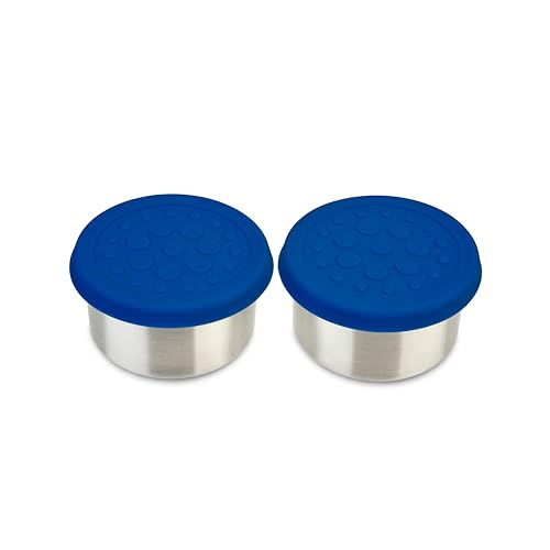 LunchBots 4.5 oz Leak Proof Snack and Side Dish Containers - Spill Proof in Bags and Bento Boxes - Food-Grade Stainless Steel With Silicone Lids - Set of 2 (Blue)