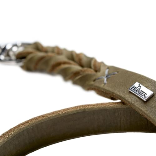 HUNTER Hundeführleine SOLID EDUCATION, Farbe: oliv, Leder, geflochten, robust, weich, Handschlaufe, Größe: 11/200