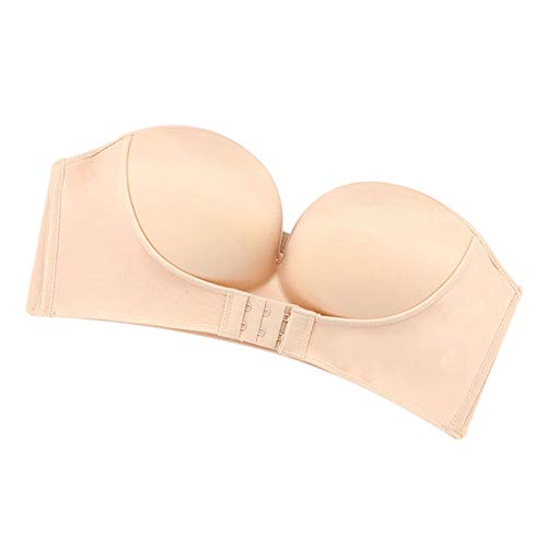 ECOSWAY Soutien-gorge sans bretelles avec boucle avant sans armature Push Up Antidérapant Invisible Femmes Sous-Vêtements Cover