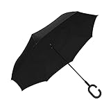 ShedRain Unbelievabrella Inverted, Upside Down, Windproof & Rainproof Car Umbrella - Hands Free C-Shape Handle - Heavy Duty, Double Layer Reverse Canopy Protects Men & Women Outdoors from Wind & Rain (Black / Black)